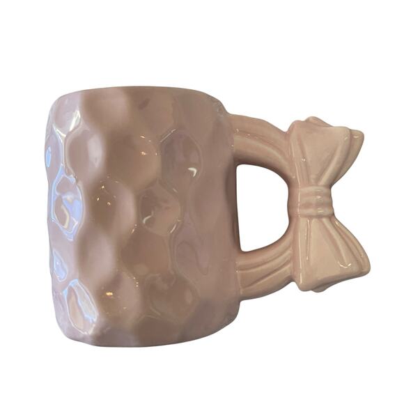 Market Finds Hand Painted Pink Bow Handle Ceramic Coffee Tea Mug Set of 2 NEW - Picture 7 of 13